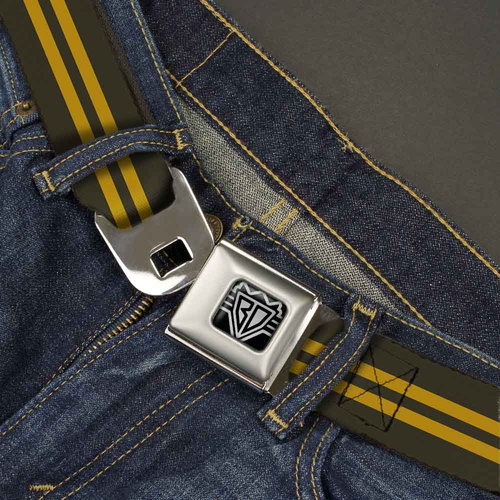 BD Wings Logo CLOSE-UP Full Color Black Silver Seatbelt Belt - Stripe Black/Gold Webbing Seatbelt Belts Buckle-Down