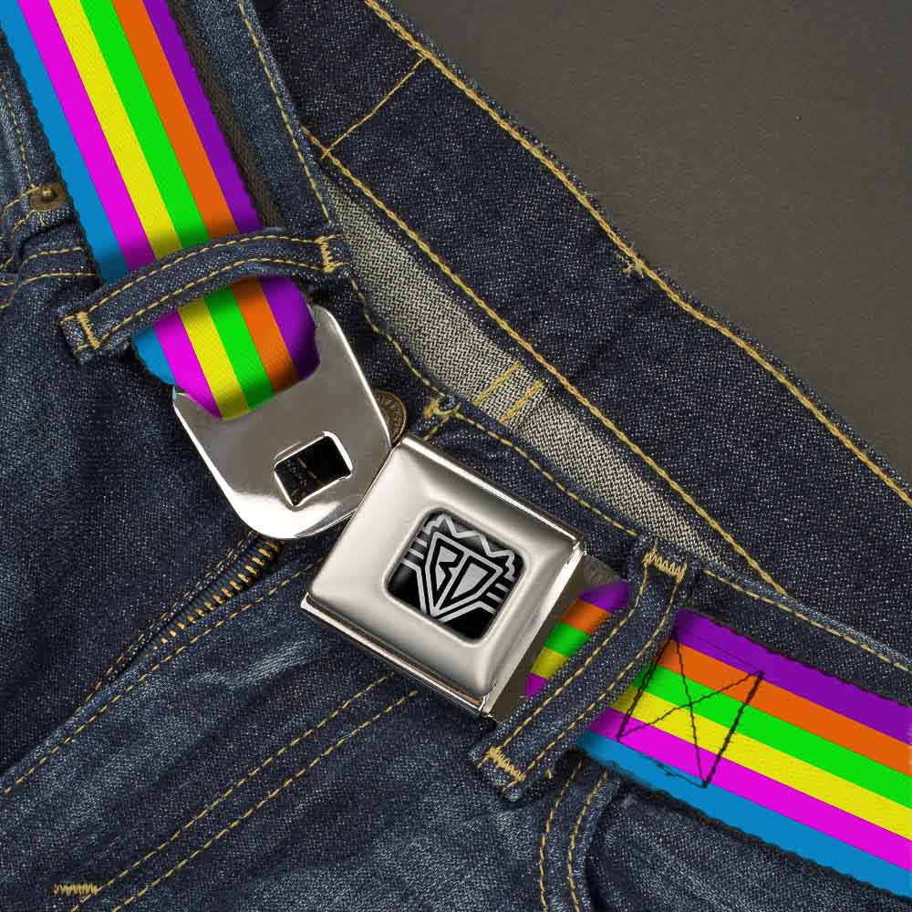 BD Wings Logo CLOSE-UP Full Color Black Silver Seatbelt Belt - Stripes Purple/Orange/Green/Yellow/Pink/Blue Webbing Seatbelt Belts Buckle-Down