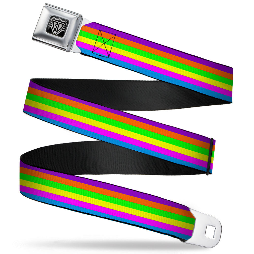 BD Wings Logo CLOSE-UP Full Color Black Silver Seatbelt Belt - Stripes Purple/Orange/Green/Yellow/Pink/Blue Webbing Seatbelt Belts Buckle-Down