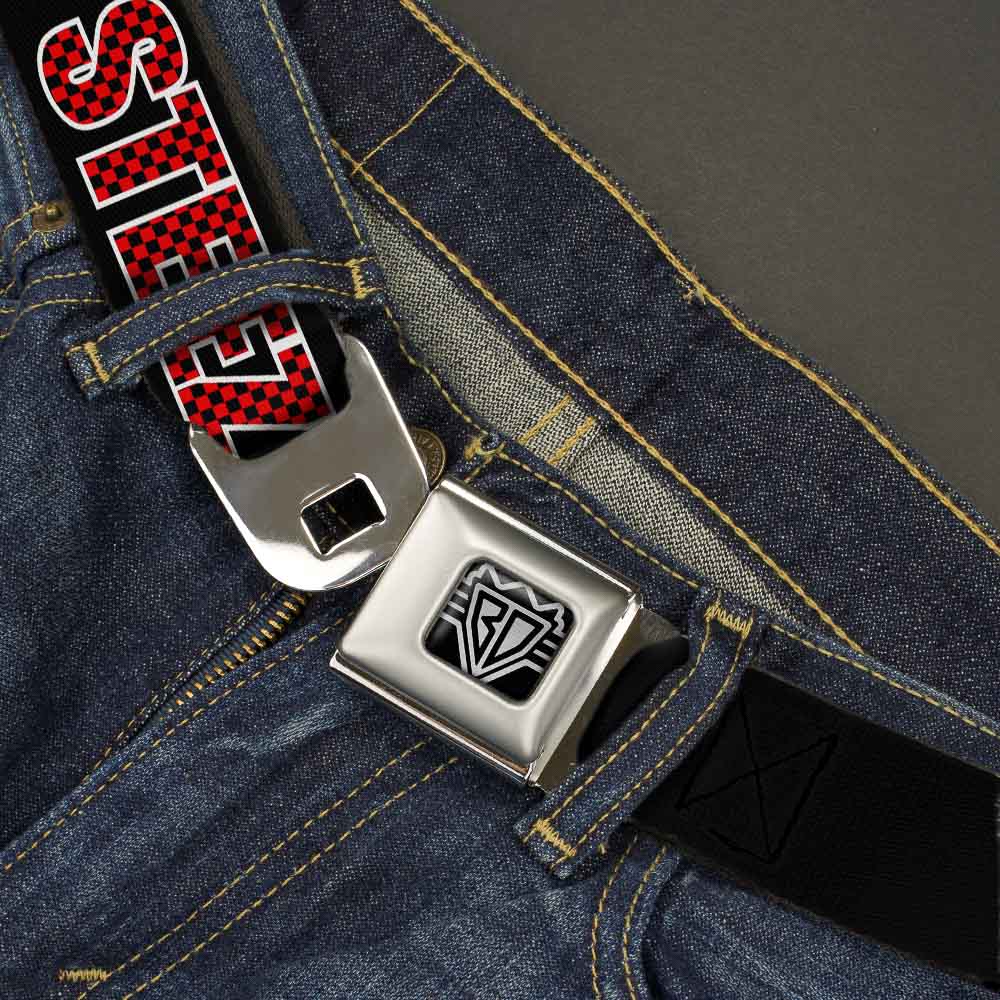 BD Wings Logo CLOSE-UP Full Color Black Silver Seatbelt Belt - STEEZ Black/Checker Black/Red Webbing Seatbelt Belts Buckle-Down