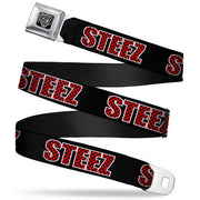 BD Wings Logo CLOSE-UP Full Color Black Silver Seatbelt Belt - STEEZ Black/Checker Black/Red Webbing Seatbelt Belts Buckle-Down