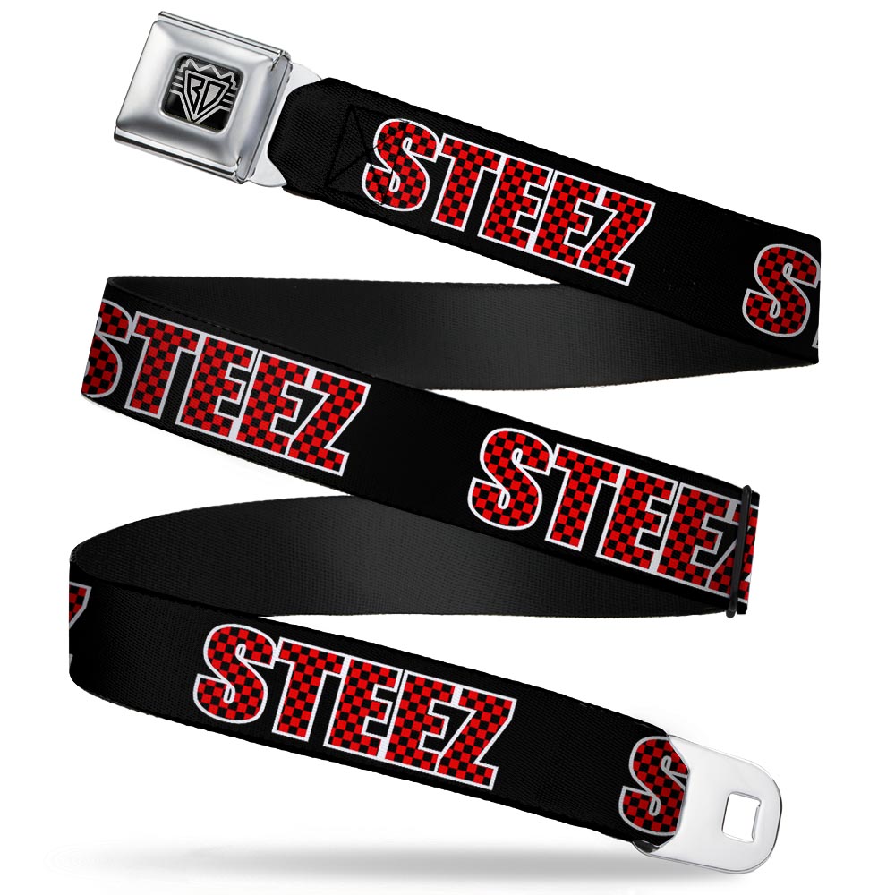 BD Wings Logo CLOSE-UP Full Color Black Silver Seatbelt Belt - STEEZ Black/Checker Black/Red Webbing Seatbelt Belts Buckle-Down