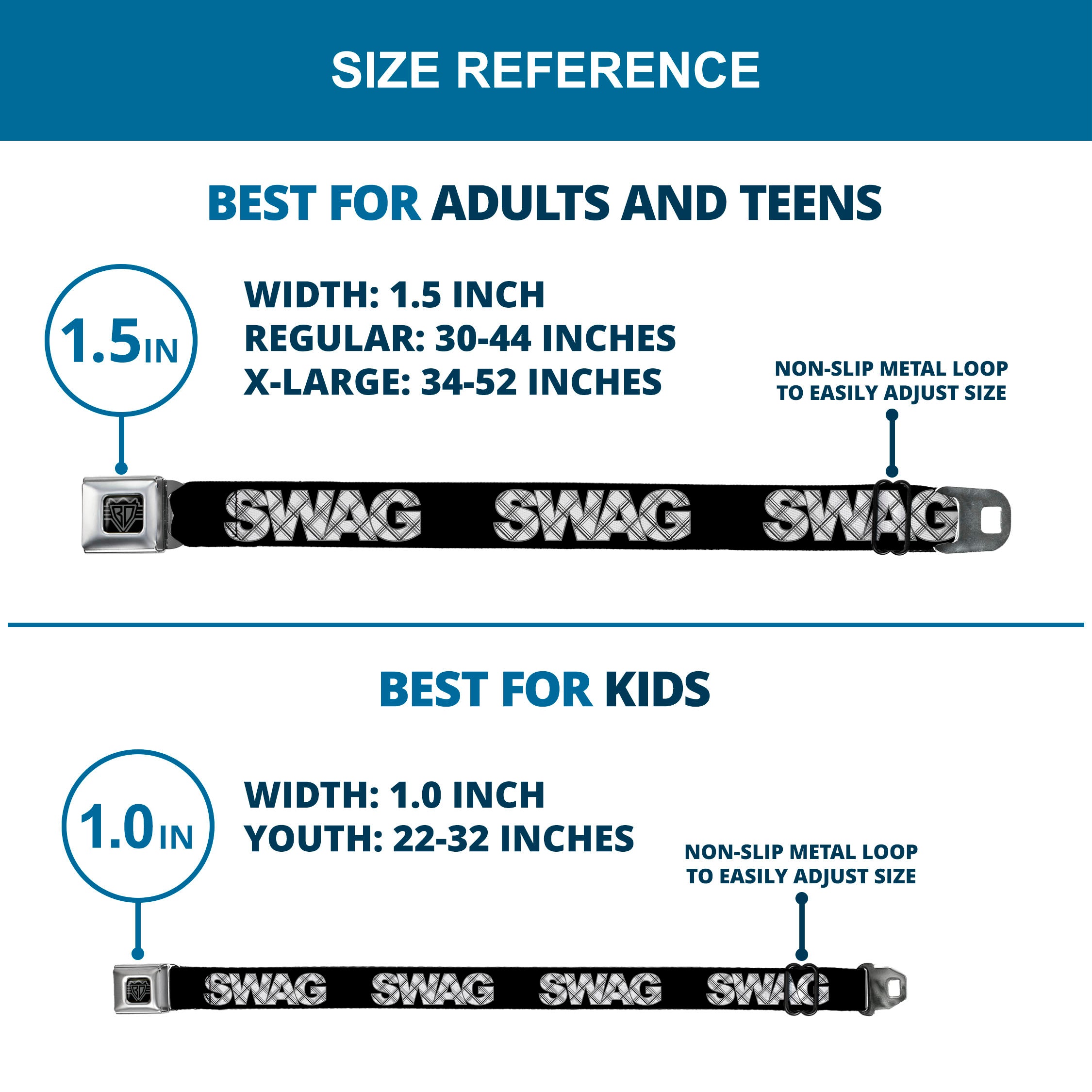 BD Wings Logo CLOSE-UP Full Color Black Silver Seatbelt Belt - SWAG Black/Plaid X White/Gray Webbing Seatbelt Belts Buckle-Down