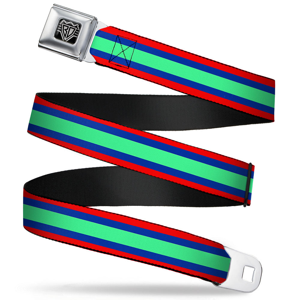 BD Wings Logo CLOSE-UP Full Color Black Silver Seatbelt Belt - Stripes Red/Blue/Green Webbing Seatbelt Belts Buckle-Down