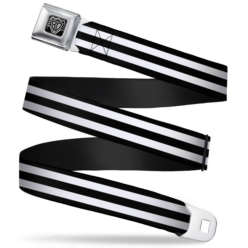 BD Wings Logo CLOSE-UP Full Color Black Silver Seatbelt Belt - Stripes 3Black/2White Webbing Seatbelt Belts Buckle-Down