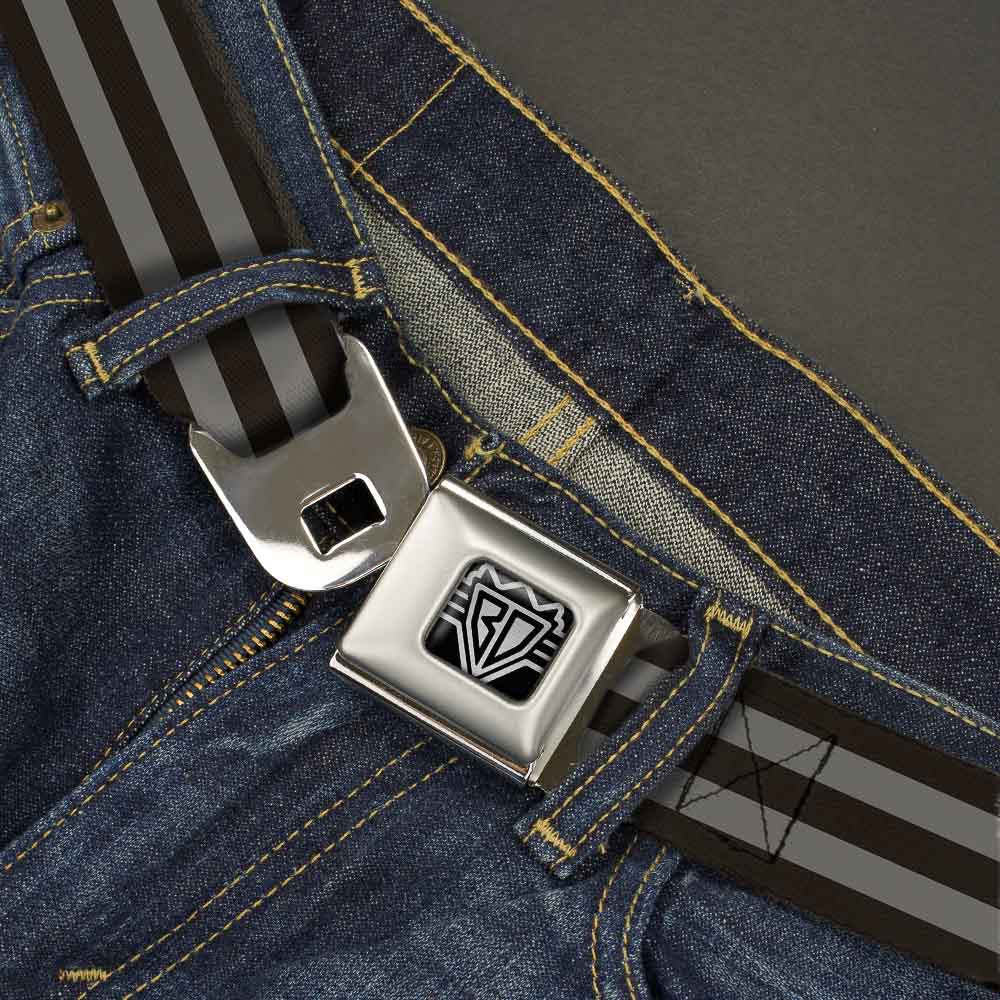BD Wings Logo CLOSE-UP Full Color Black Silver Seatbelt Belt - Stripes 3Black/2Gray Webbing Seatbelt Belts Buckle-Down