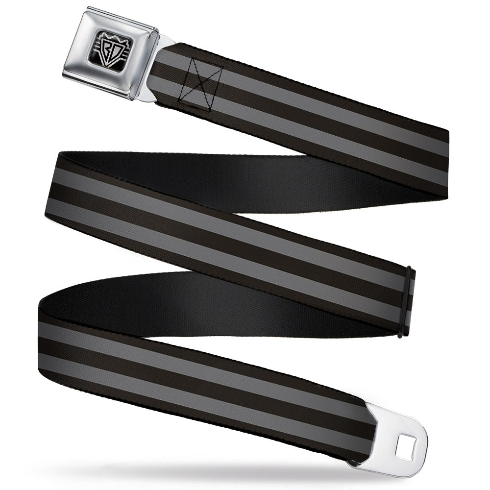 BD Wings Logo CLOSE-UP Full Color Black Silver Seatbelt Belt - Stripes 3Black/2Gray Webbing Seatbelt Belts Buckle-Down