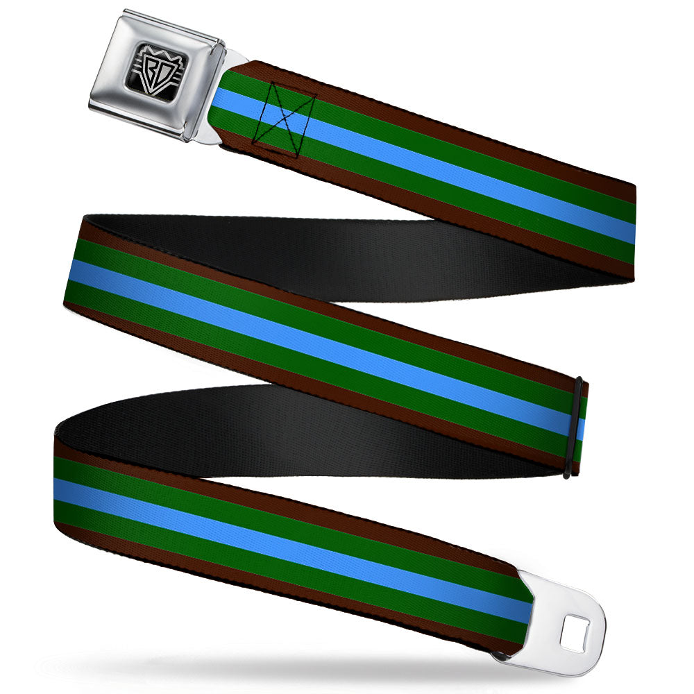 BD Wings Logo CLOSE-UP Full Color Black Silver Seatbelt Belt - Stripes Brown/Green/Baby Blue Webbing Seatbelt Belts Buckle-Down