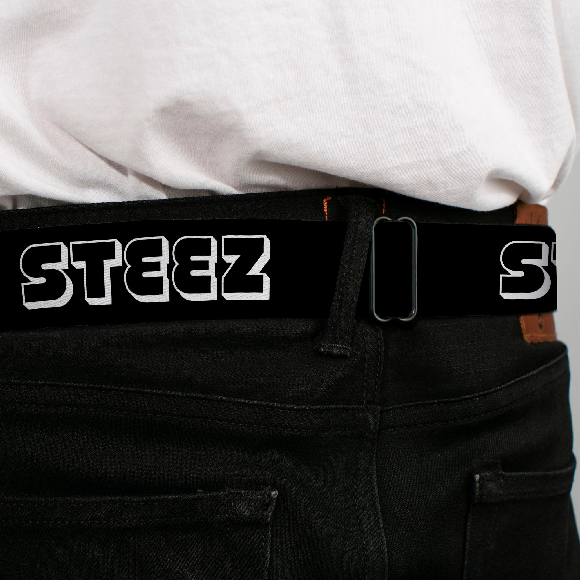 BD Wings Logo CLOSE-UP Full Color Black Silver Seatbelt Belt - STEEZ 3-D Black/White Webbing Seatbelt Belts Buckle-Down