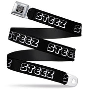 BD Wings Logo CLOSE-UP Full Color Black Silver Seatbelt Belt - STEEZ 3-D Black/White Webbing Seatbelt Belts Buckle-Down