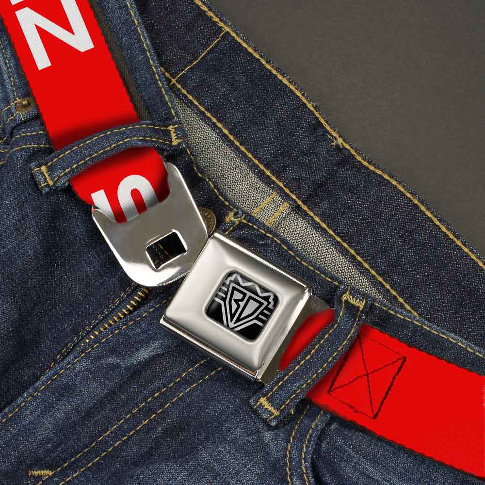 BD Wings Logo CLOSE-UP Full Color Black Silver Seatbelt Belt - STEEZ Flat Red/White Webbing Seatbelt Belts Buckle-Down