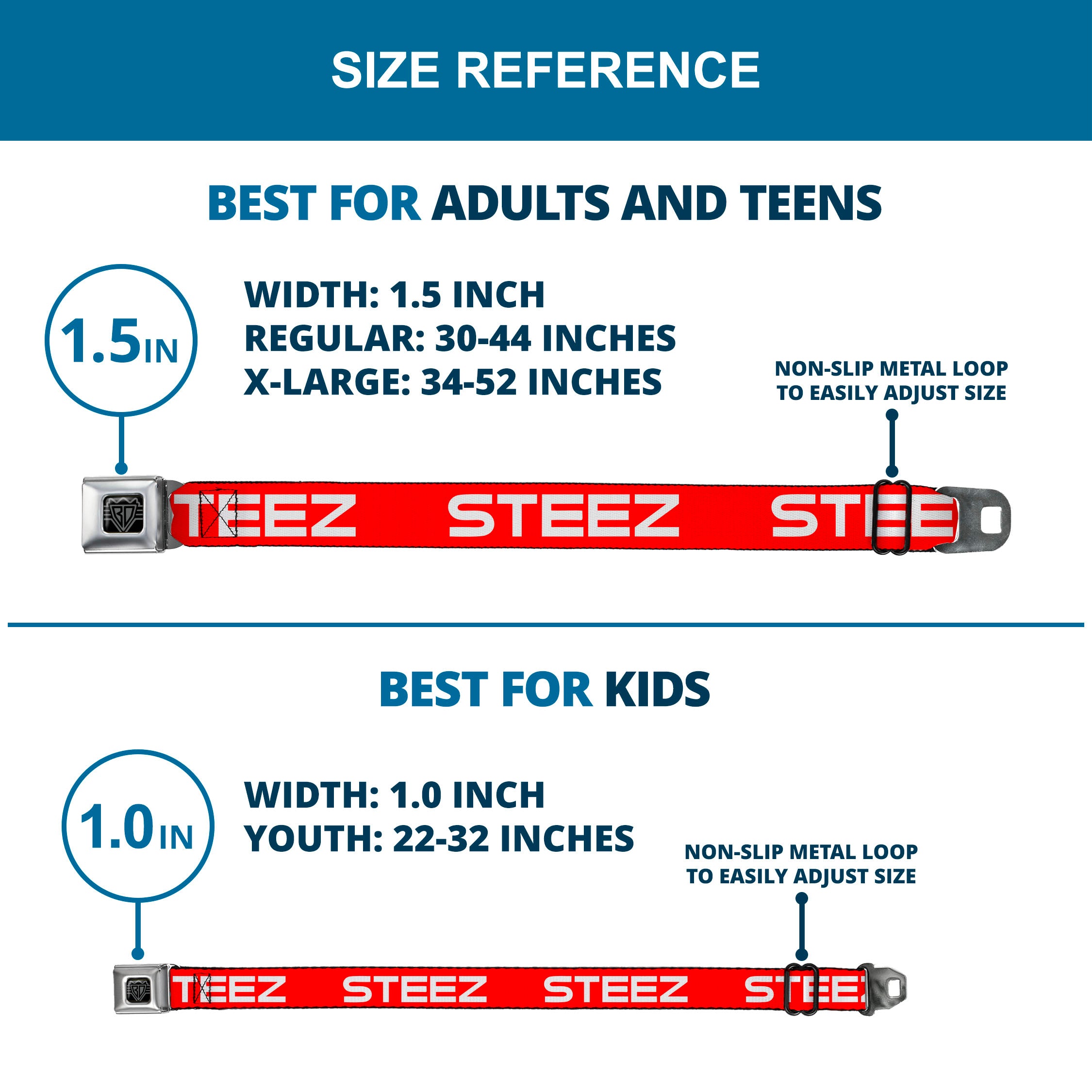 BD Wings Logo CLOSE-UP Full Color Black Silver Seatbelt Belt - STEEZ Flat Red/White Webbing Seatbelt Belts Buckle-Down