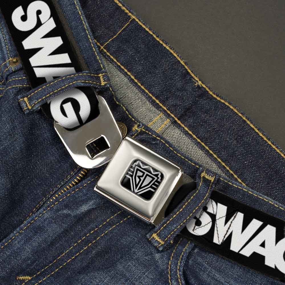 BD Wings Logo CLOSE-UP Full Color Black Silver Seatbelt Belt - SWAG Black/White Webbing Seatbelt Belts Buckle-Down
