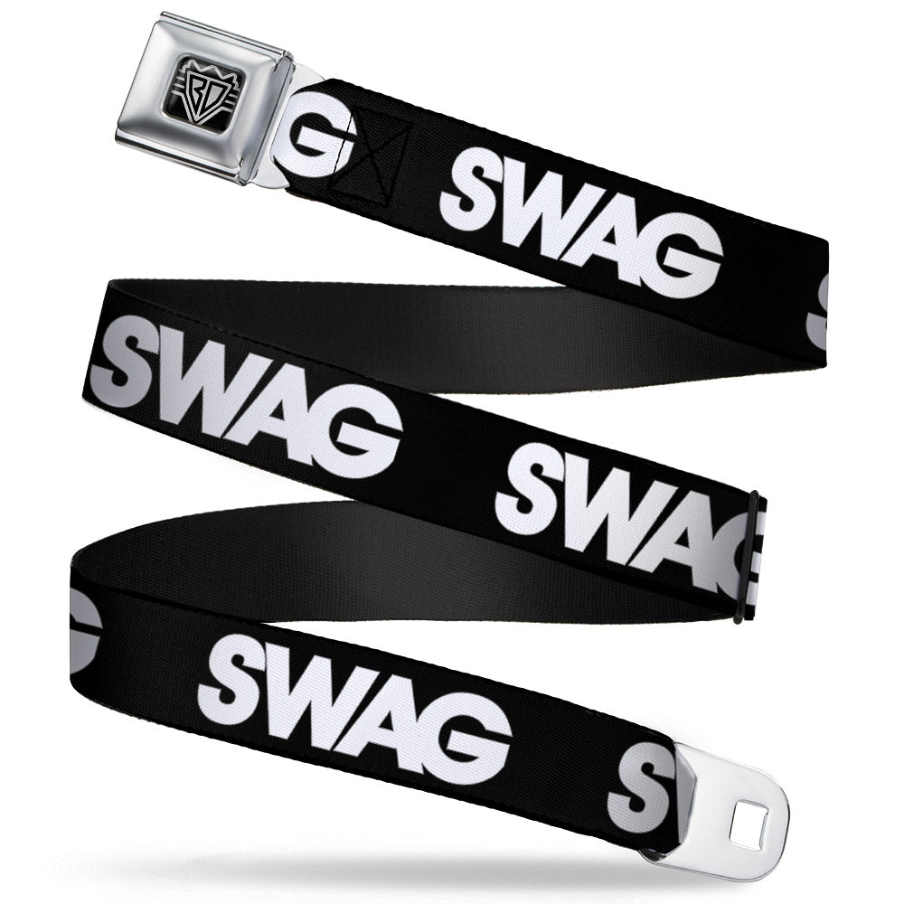 BD Wings Logo CLOSE-UP Full Color Black Silver Seatbelt Belt - SWAG Black/White Webbing Seatbelt Belts Buckle-Down