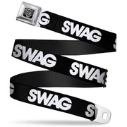BD Wings Logo CLOSE-UP Full Color Black Silver Seatbelt Belt - SWAG Black/White Webbing Seatbelt Belts Buckle-Down