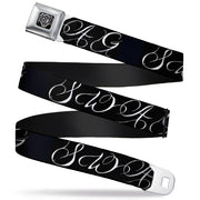 BD Wings Logo CLOSE-UP Full Color Black Silver Seatbelt Belt - SWAG Script Black/White Webbing Seatbelt Belts Buckle-Down