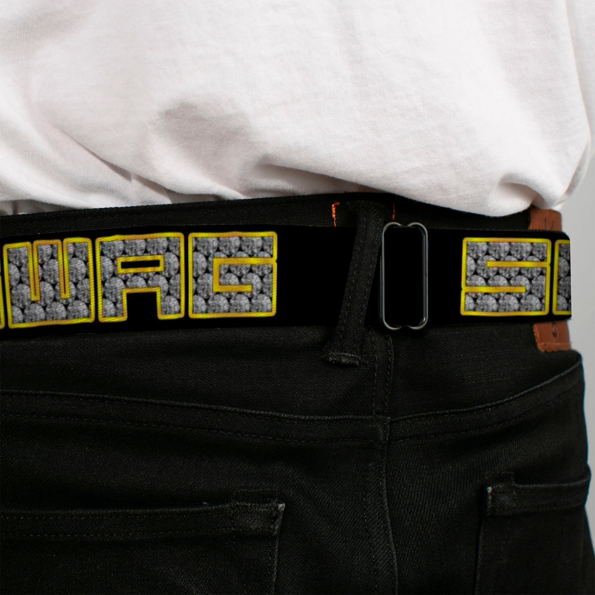 BD Wings Logo CLOSE-UP Full Color Black Silver Seatbelt Belt - SWAG Black/Bling Webbing Seatbelt Belts Buckle-Down