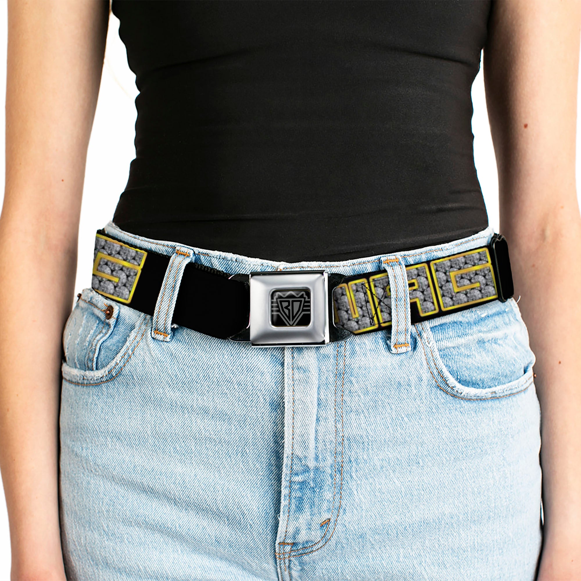 BD Wings Logo CLOSE-UP Full Color Black Silver Seatbelt Belt - SWAG Black/Bling Webbing Seatbelt Belts Buckle-Down