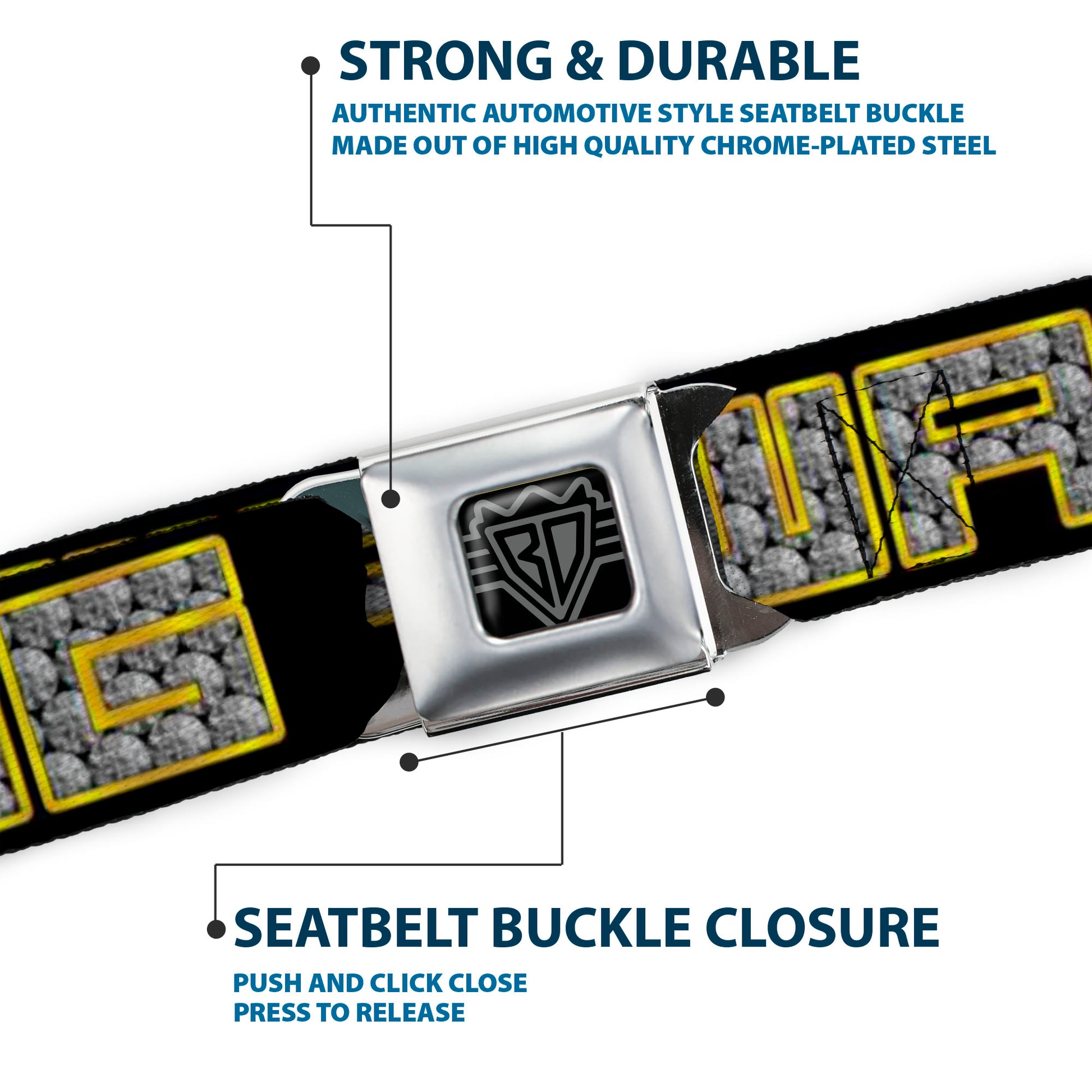 BD Wings Logo CLOSE-UP Full Color Black Silver Seatbelt Belt - SWAG Black/Bling Webbing Seatbelt Belts Buckle-Down