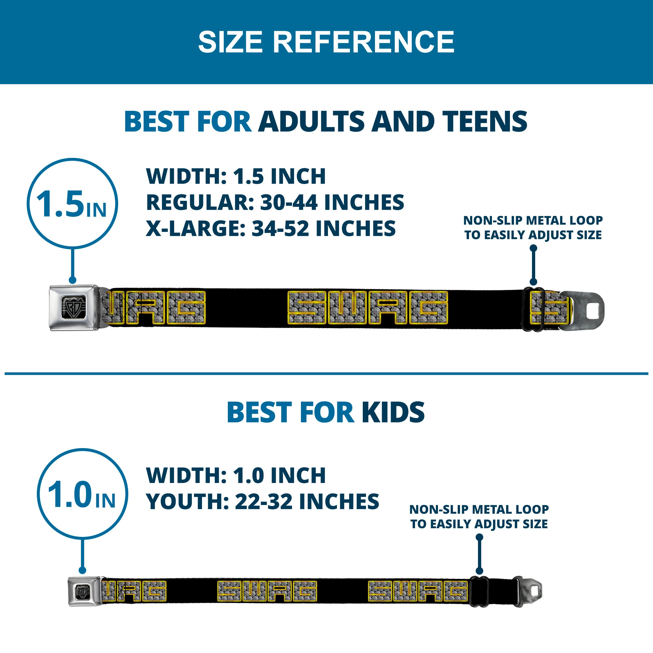 BD Wings Logo CLOSE-UP Full Color Black Silver Seatbelt Belt - SWAG Black/Bling Webbing Seatbelt Belts Buckle-Down