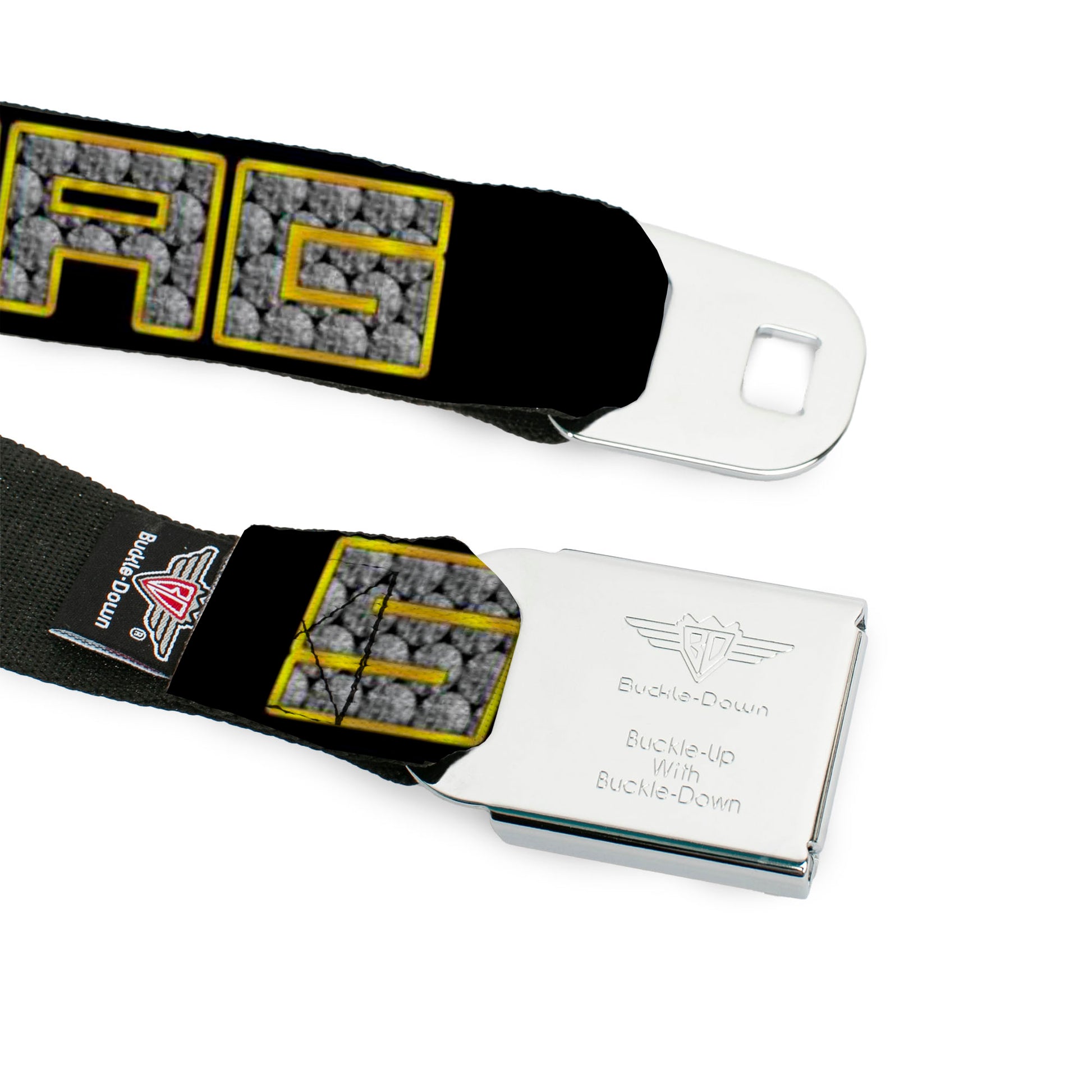 BD Wings Logo CLOSE-UP Full Color Black Silver Seatbelt Belt - SWAG Black/Bling Webbing Seatbelt Belts Buckle-Down