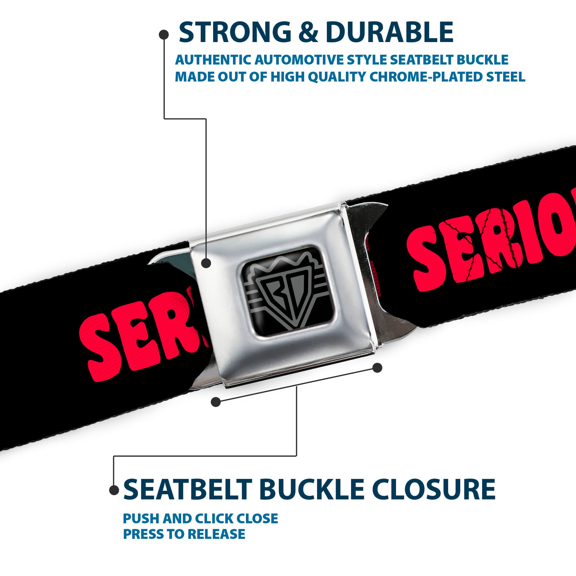 BD Wings Logo CLOSE-UP Full Color Black Silver Seatbelt Belt - SERIOUSLYâ€¦YOU DON'T HAVE A CHANCE Black/Red/White Webbing Seatbelt Belts Buckle-Down