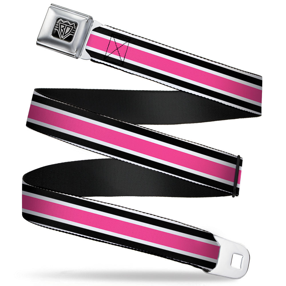 BD Wings Logo CLOSE-UP Full Color Black Silver Seatbelt Belt - Stripes White/Black/White/Pink Webbing Seatbelt Belts Buckle-Down