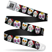 BD Wings Logo CLOSE-UP Full Color Black Silver Seatbelt Belt - Sugar Skull Outline Black/Multi Color Webbing Seatbelt Belts Buckle-Down