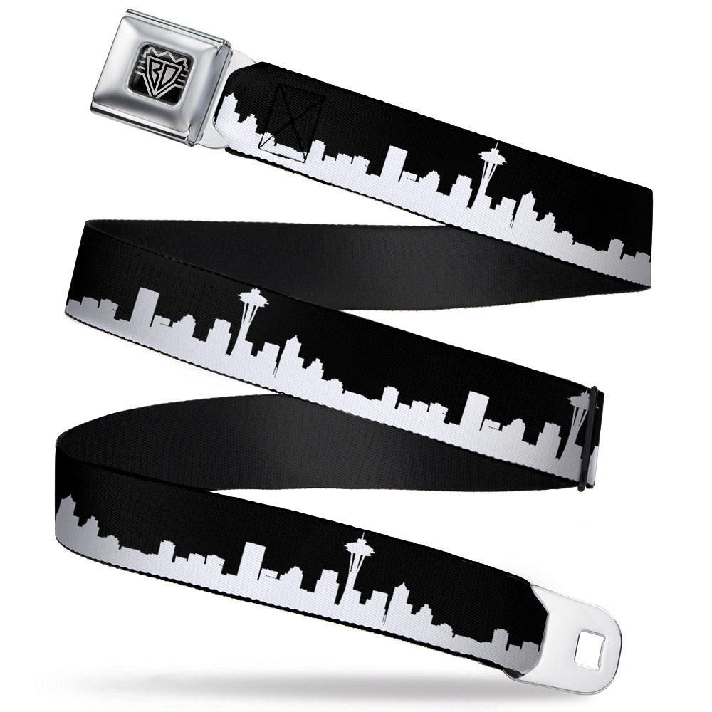 BD Wings Logo CLOSE-UP Full Color Black Silver Seatbelt Belt - Seattle Solid Skyline Black/White Webbing Seatbelt Belts Buckle-Down