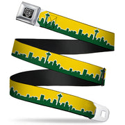 BD Wings Logo CLOSE-UP Full Color Black Silver Seatbelt Belt - Seattle Skyline Yellow/Emerald Green Webbing Seatbelt Belts Buckle-Down
