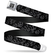 BD Wings Logo CLOSE-UP Full Color Black Silver Seatbelt Belt - Skulls Stacked Weathered Black/Gray Webbing Seatbelt Belts Buckle-Down