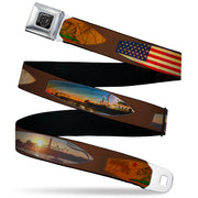 BD Wings Logo CLOSE-UP Black/Silver Seatbelt Belt - Surfboard Cali Scenes/US Flag Brown Webbing Seatbelt Belts Buckle-Down