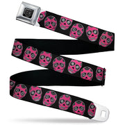 BD Wings Logo CLOSE-UP Black/Silver Seatbelt Belt - Sugar Skulls Black/White/Fuchsia Webbing Seatbelt Belts Buckle-Down