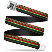 BD Wings Logo CLOSE-UP Full Color Black Silver Seatbelt Belt - Stripe Transitions Black/Red/Green/Yellow Webbing Seatbelt Belts Buckle-Down