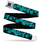 BD Wings Logo CLOSE-UP Black/Silver Seatbelt Belt - Skulls Stacked Weathered Black/Teal Webbing Seatbelt Belts Buckle-Down