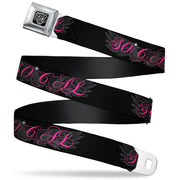BD Wings Logo CLOSE-UP Full Color Black Silver Seatbelt Belt - SO CAL Script/Wings Black/Gray/Pink Webbing Seatbelt Belts Buckle-Down