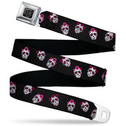 BD Wings Logo CLOSE-UP Black/Silver Seatbelt Belt - Staggered Sugar Skulls Black/Pink/White Webbing Seatbelt Belts Buckle-Down