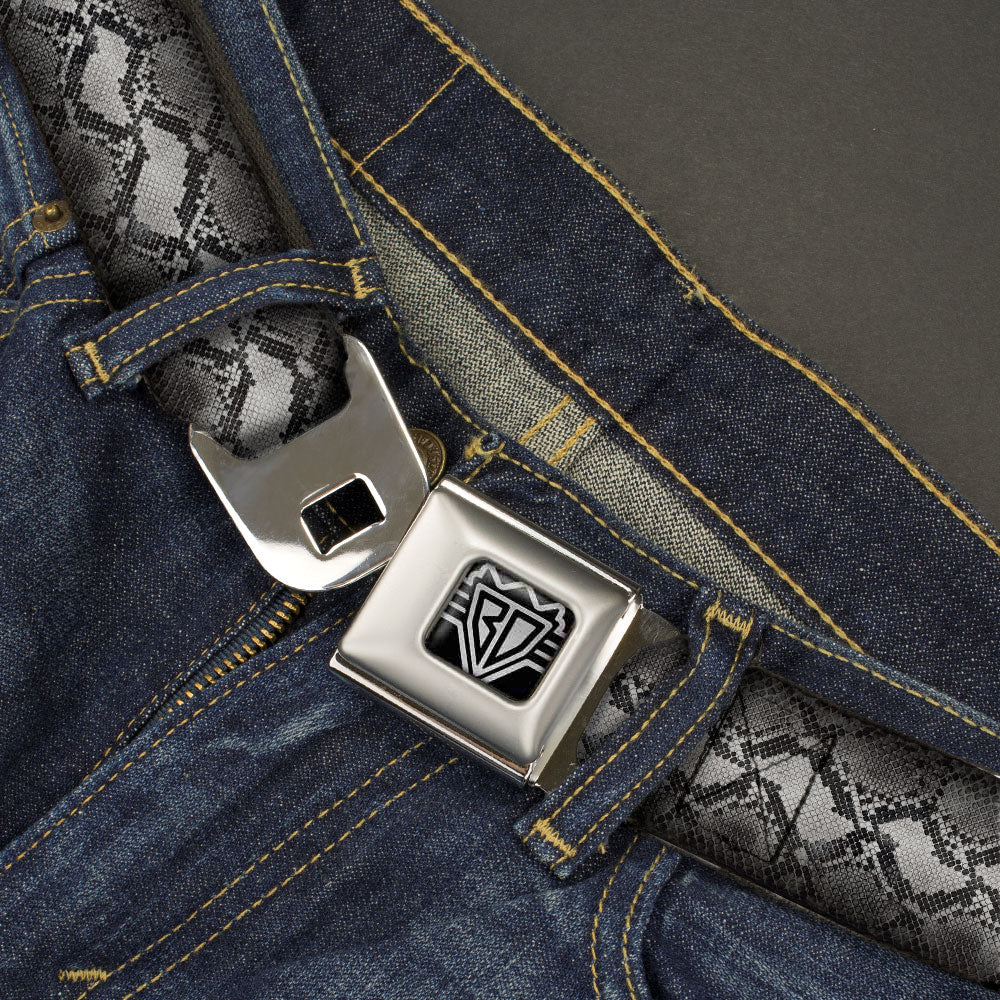 BD Wings Logo CLOSE-UP Full Color Black Silver Seatbelt Belt - Snake Skin 3 Grays Webbing Seatbelt Belts Buckle-Down