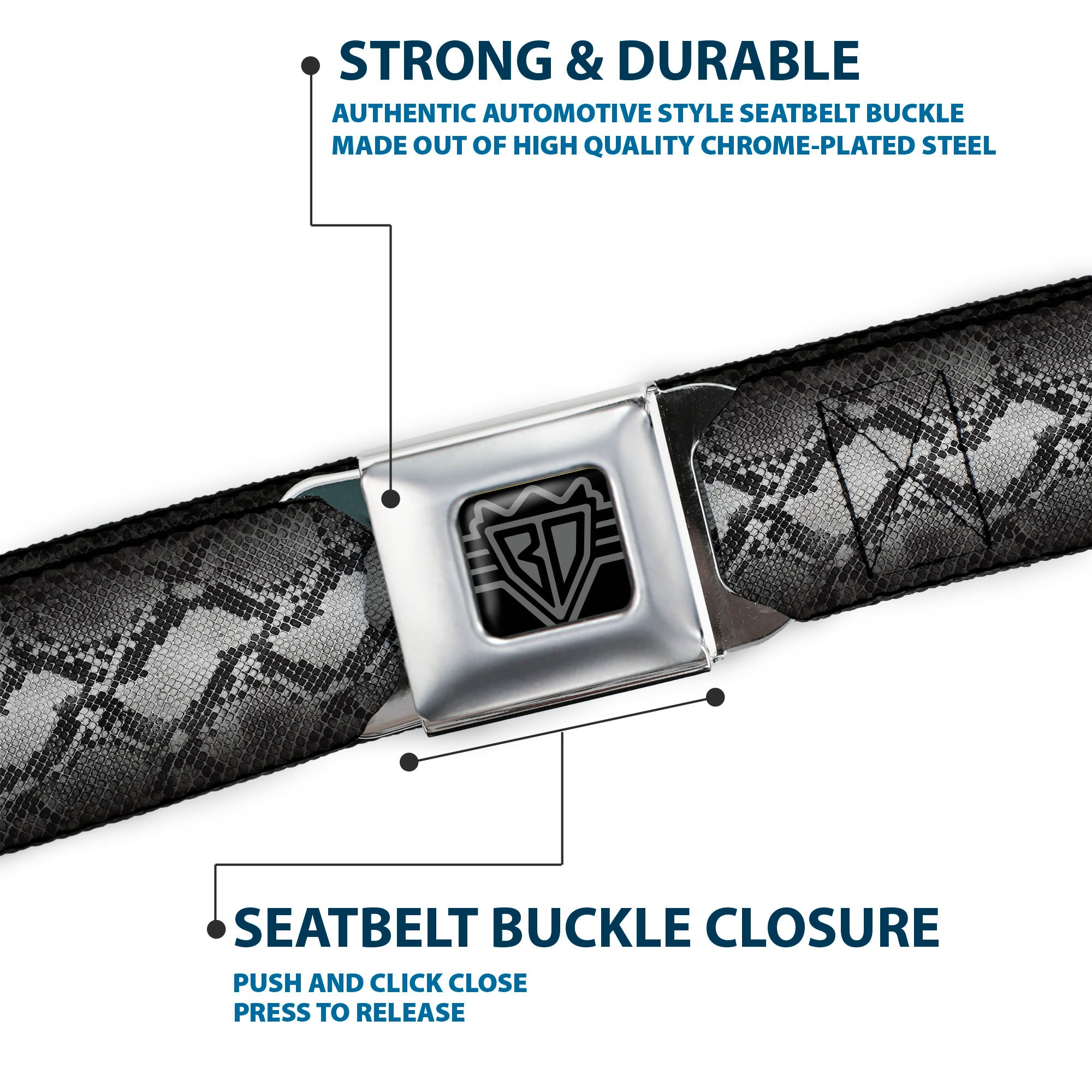 BD Wings Logo CLOSE-UP Full Color Black Silver Seatbelt Belt - Snake Skin 3 Grays Webbing Seatbelt Belts Buckle-Down