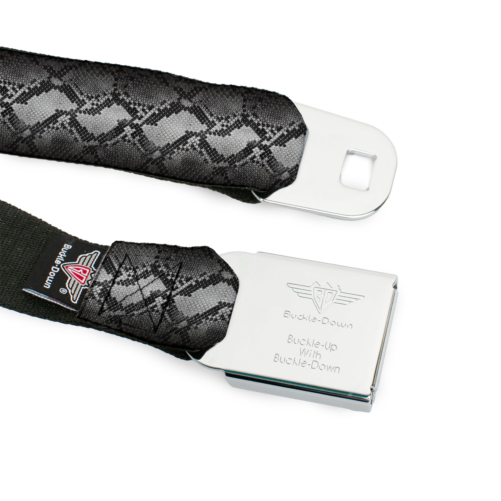 BD Wings Logo CLOSE-UP Full Color Black Silver Seatbelt Belt - Snake Skin 3 Grays Webbing Seatbelt Belts Buckle-Down