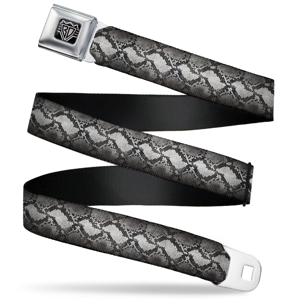 BD Wings Logo CLOSE-UP Full Color Black Silver Seatbelt Belt - Snake Skin 3 Grays Webbing Seatbelt Belts Buckle-Down