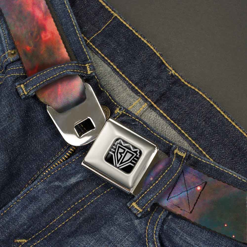 BD Wings Logo CLOSE-UP Full Color Black Silver Seatbelt Belt - Supernova Space Collage Webbing Seatbelt Belts Buckle-Down