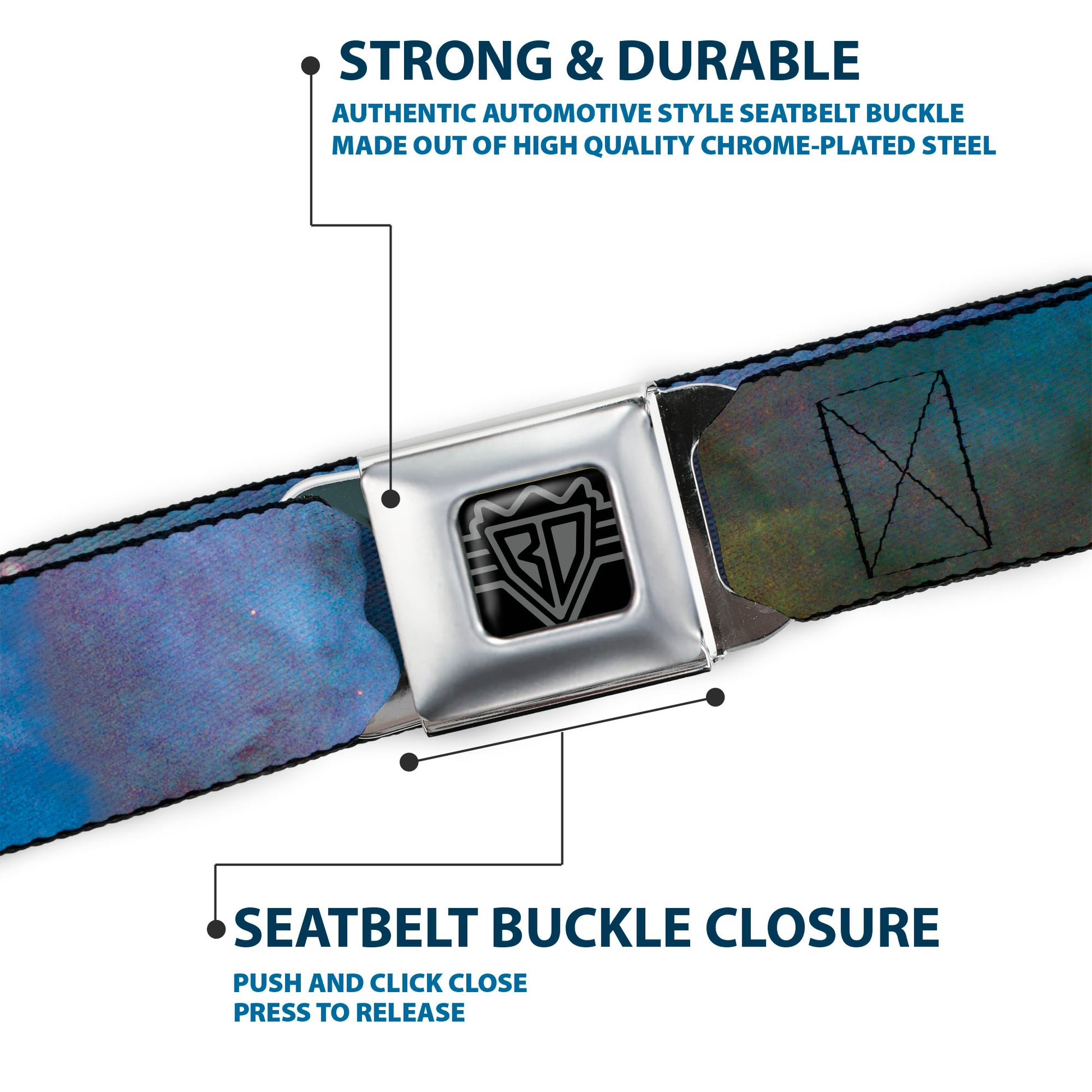 BD Wings Logo CLOSE-UP Full Color Black Silver Seatbelt Belt - Supernova Space Collage Webbing Seatbelt Belts Buckle-Down