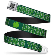 BD Wings Logo CLOSE-UP Full Color Black Silver Seatbelt Belt - St. Pat's DRINKING TEAM/Shamrocks Black/Green/White Webbing Seatbelt Belts Buckle-Down