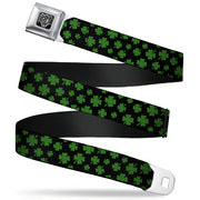BD Wings Logo CLOSE-UP Full Color Black Silver Seatbelt Belt - St. Pat's Clovers Scattered Black/Green Webbing Seatbelt Belts Buckle-Down