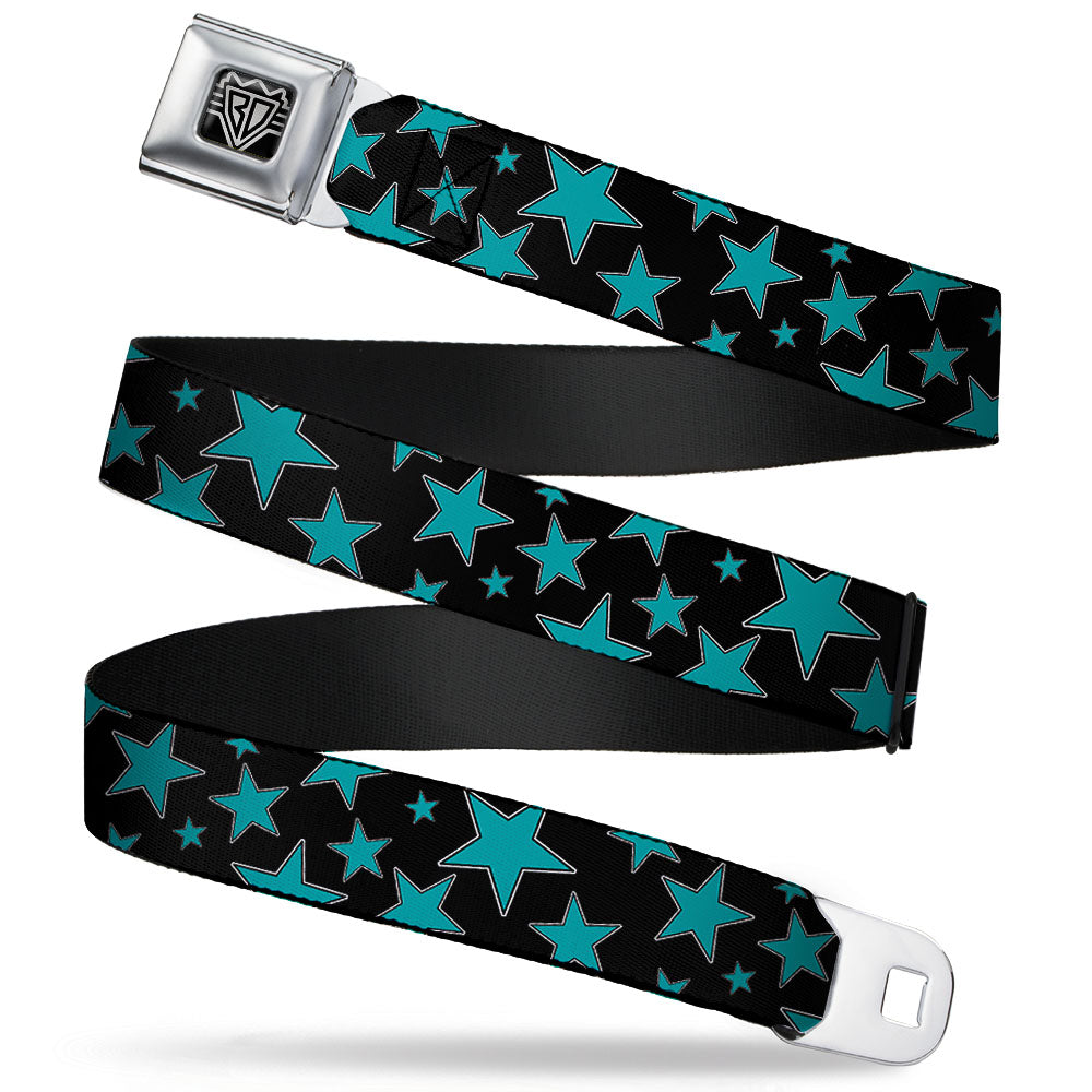 BD Wings Logo CLOSE-UP Full Color Black Silver Seatbelt Belt - Stars/Multi Stars Black/Turquoise Webbing Seatbelt Belts Buckle-Down