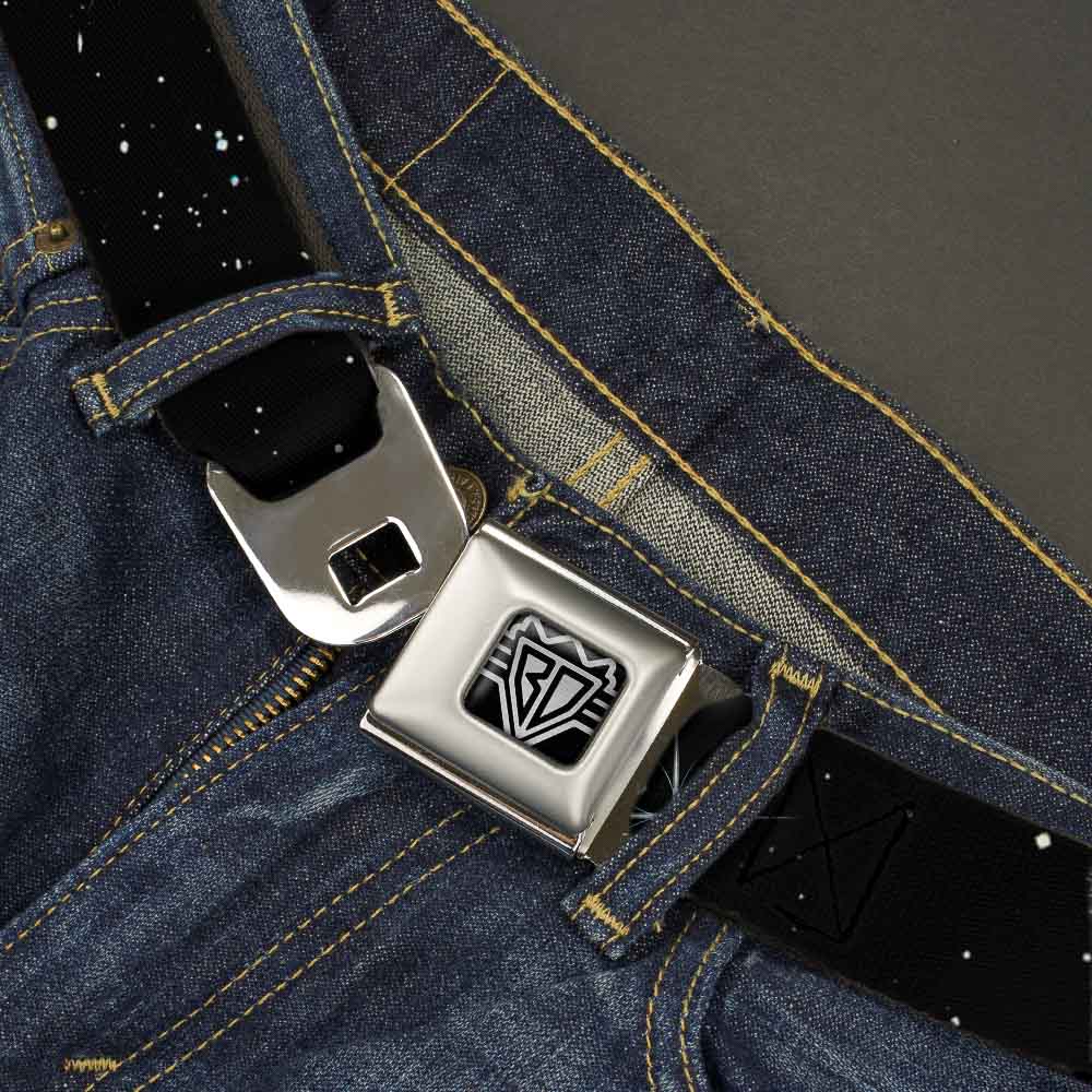 BD Wings Logo CLOSE-UP Full Color Black Silver Seatbelt Belt - Shining Stars Black/White Webbing Seatbelt Belts Buckle-Down