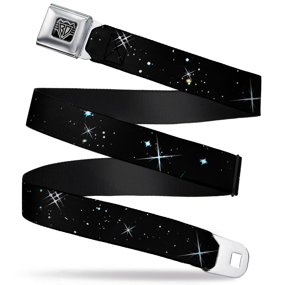BD Wings Logo CLOSE-UP Full Color Black Silver Seatbelt Belt - Shining Stars Black/White Webbing Seatbelt Belts Buckle-Down