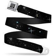 BD Wings Logo CLOSE-UP Full Color Black Silver Seatbelt Belt - Shining Stars Black/White Webbing Seatbelt Belts Buckle-Down