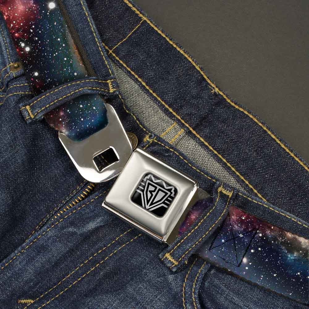 BD Wings Logo CLOSE-UP Full Color Black Silver Seatbelt Belt - Space Dust Collage Webbing Seatbelt Belts Buckle-Down